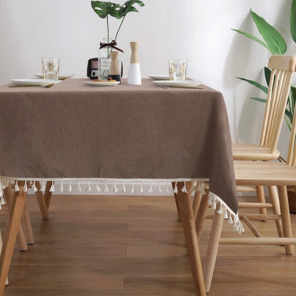 Pöytäliina, pellavamainen, vedenpitävä, suorakulmainen, kotitalouksien ruokapöydälle UTR20019 deep coffee 140cm*220cm
