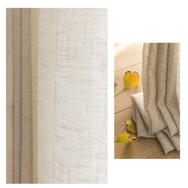 Modern Japansk Stil Fönstergardin för Vardagsrum Sovrum Bomull Linne Gardiner Anpassad Glesväv Halvskuggande Ramie Draperier Gray W180xH245cm 1pc