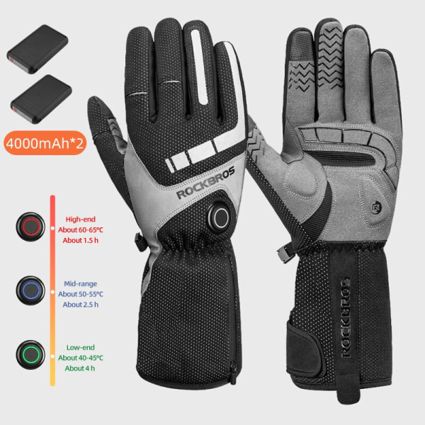 ROCKBROS Uppvärmda Handskar Thermal Vinter Ski Uppvärmda Handskar MTB Ridning Vindtät Guantes Para Motorcykel Touch Screen Batterihandskar Style 1 XL