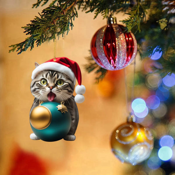 2D Akryl Sjov Kat Juletræs Ornament Kat Akryl Ornament Dobbelt Tryk Sjovt Julevedhæng Gave Sjovt Vedhæng C One Size