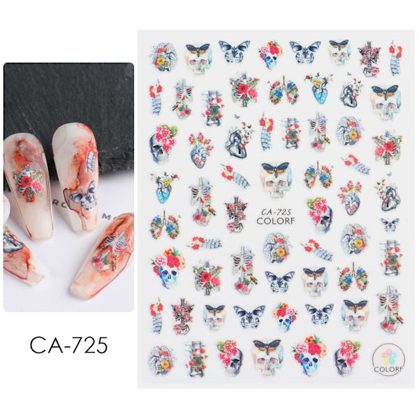 Halloween Anime Nagelstickers Skräck Gotisk Stil Dödskalle Svarta Orm Dekaler 3D Nyår Sliders Manikyr Dekorationer LECA725-732 STZ-G038 Black
