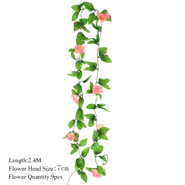 2,3 m Blomsterguirlande Kunstig Blomstersnor med Blade Silke Sakura Kirsebærblomst Efeu Ranke til Hjemmehave Bryllupsbue Dekoration F03 peach vine