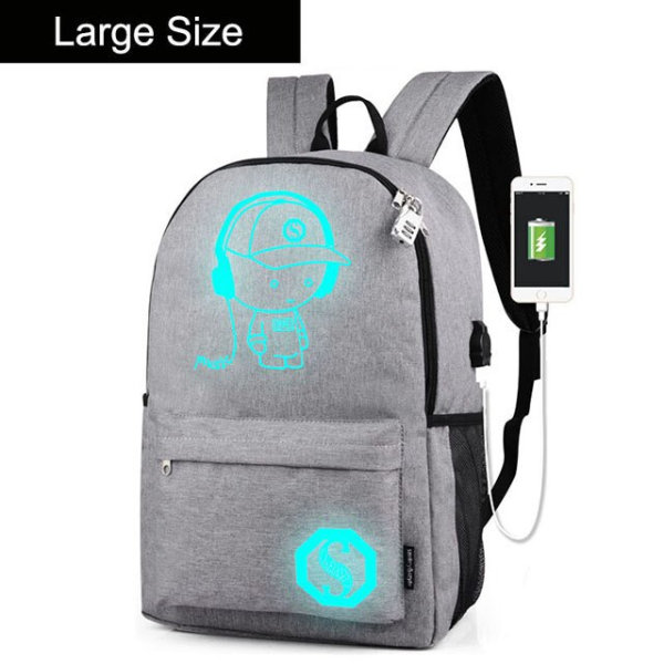 Anime Självlysande Oxford Skolryggsäck Dagväska Axelväska Under 15,6 tum med USB-laddningsport och Lås Skolväska för Pojkar Flickor F large size 1 piece