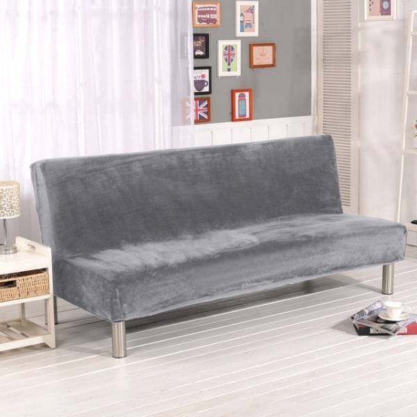 Plyschtyg Fällbar Armlös Bäddsofföverdrag Fällbart sitsöverdrag Tjockare överdrag Bänk Soffskydd Elastiskt Futonöverdrag vinter Grey S Size