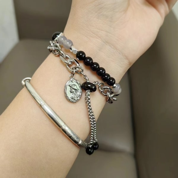 Klockarmband för Apple Watch iWatch Passar Xiaomi 3/4 armband + silver skal svart sjöjungfru pärla