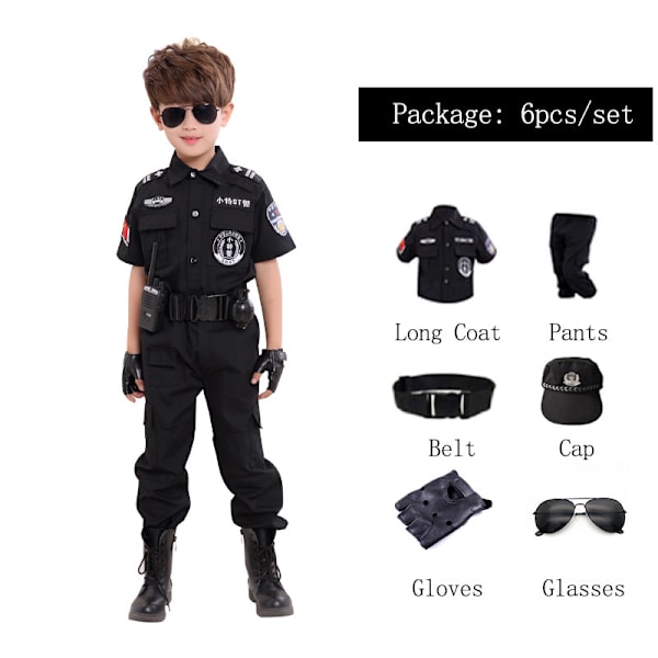 Lasten poliisiasut Halloween-juhliin ja karnevaaleihin, poliisin univormu 110-160cm pojille, armeijan poliisien cosplay-vaatesetit Set6 150CM