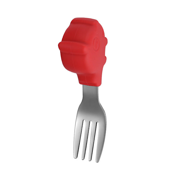 Babygaffel og skje integrert silikagel sugekopp småbarn mating middagstallerken barn servise Fork-Red