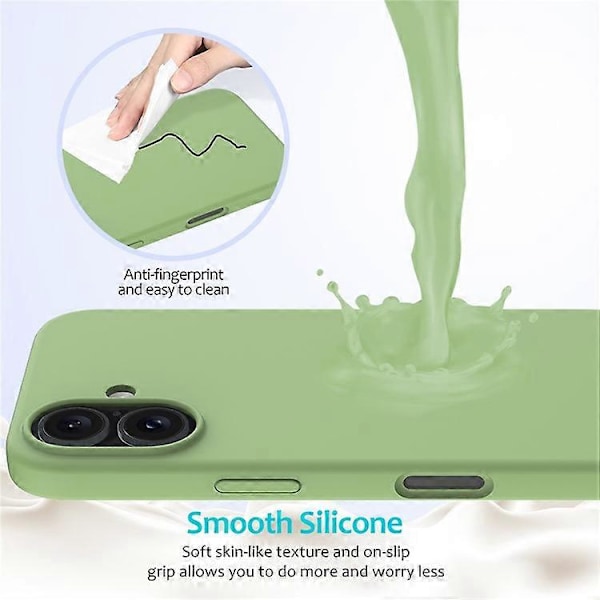 Kompatibelt Skal för iPhone 16, Flytande Silikon, Mjukt Foder, Stötsäkert Telefonskydd LightGreen