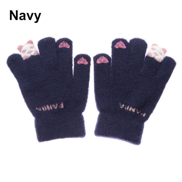 2023 Elastiska Fullfingerhandskar Varma Tjocka Cykelkörningsmode Dam Herr Vinter Varma Stickade Yllehandskar Utomhus New Cute-navy One Size