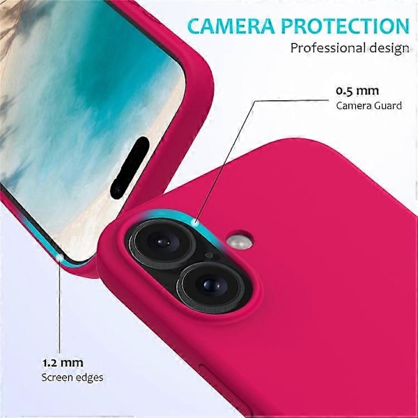 Kompatibelt Skal för iPhone 16, Flytande Silikon, Mjukt Foder, Stötsäkert Telefonskydd Pink