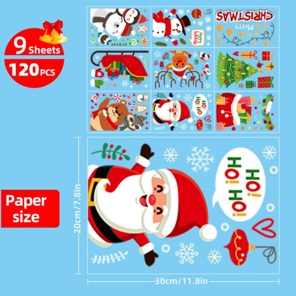 Jul Fönsterdekor Santa Claus Snowflake Stickers Vinter Väggdekor för barnrum Nyår Jul Fönsterdekorationer A15