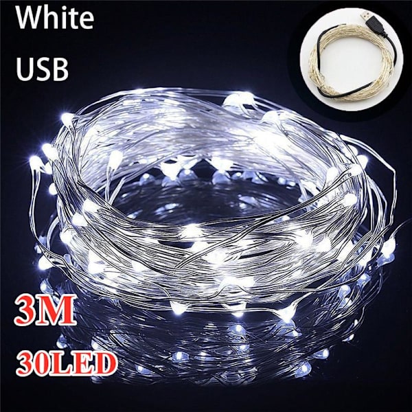Lätt 5V USB 20M Koppartrådslampa Bröllopsfest Dekor 200 LED Slingor Warm white 3M 30LED