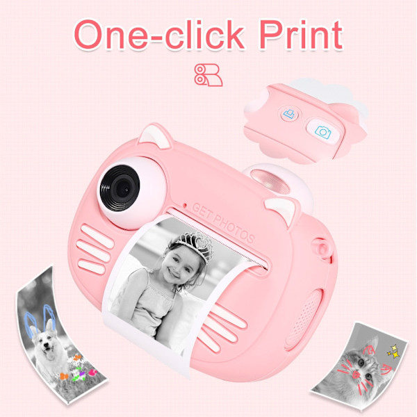 Minibear Barnkamera för Barn Direktkamera 1080P Digitalkamera för Barn Fotokamera Leksaker för Flicka Pojke Födelsedagspresenter T-Paper-10 Rolls