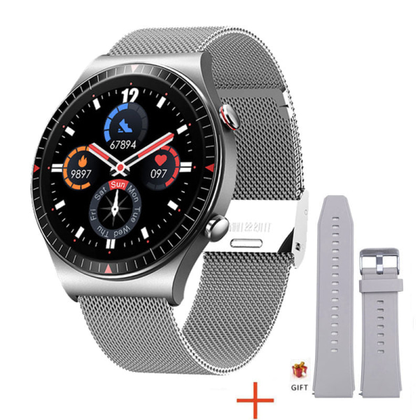 Smart Watch Yijian Recording Helrunda Full Touch Screen Bluetooth Calling Voice Assistant Sport Smart Watch Silver three-bead steel belt