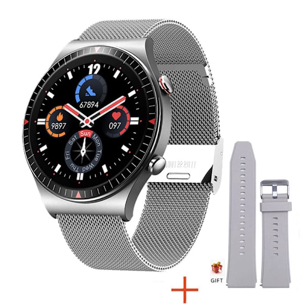 Smartklocka Yijian Inspelning Full rund Full Touch Screen Bluetooth-samtal Röstassistent Sport Smartklocka Gray tape