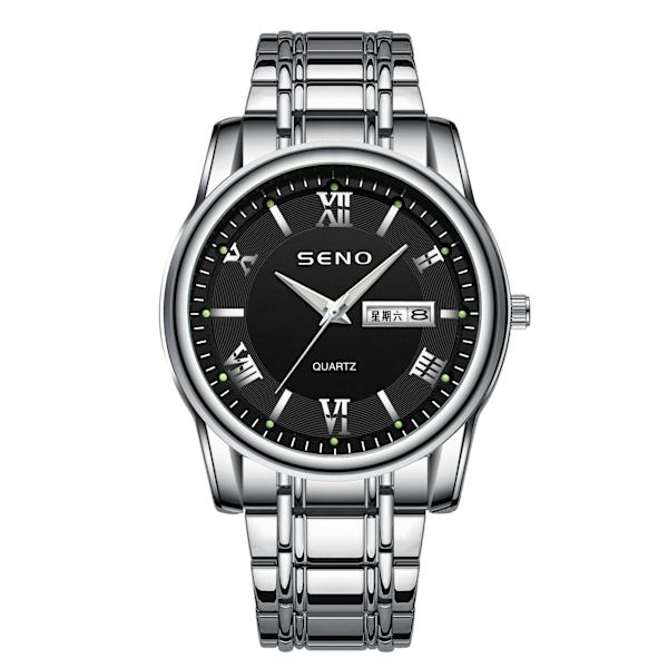 Herreur Lysende Vandtæt Dobbelt Kalender Mode Ultratyndt Ur Quartz Ur Silver Case Blue face