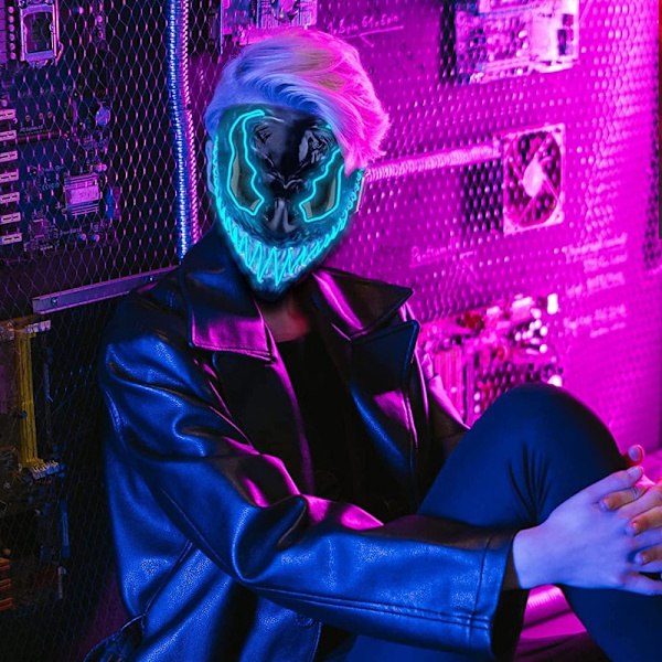 LED Halloween Mask Läskig Självlysande Mask Cosplay Party Kostym Pojkar Flickor Halloween Dekoration Ljusmask med 3 Ljuslägen Overseas Red