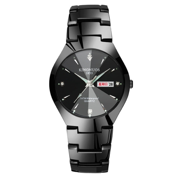 Automatisk Quartz Ikke-Mekanisk Wolfram Stål Farve Stålbånd Parur Lysende Kalender Herre og Dame Vandtæt Studenterur Silver Streak black plate for women