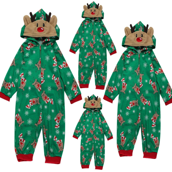 Jul Matchande Familj Pyjamas Set Hooded Tryck Jul Vuxen Barn Nattkläder Jumpsuit Kläder Green Baby 12Months