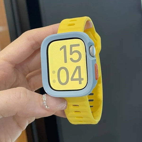 Klockarmband för Apple Watch iWatch 40/41mm gult silikonarmband + matt ljusblått skal