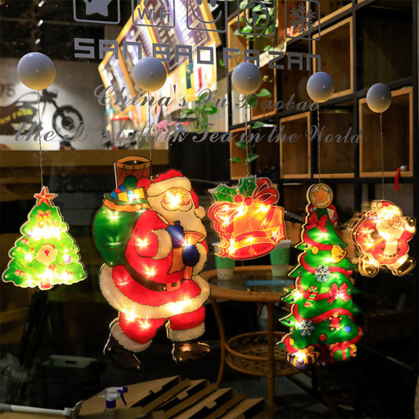 LED Julelyskaster Snømann Form Vindu Vindusklistremerker Hengende Lampe Julelyskaster Juledekorasjonslys STOP [small size]]