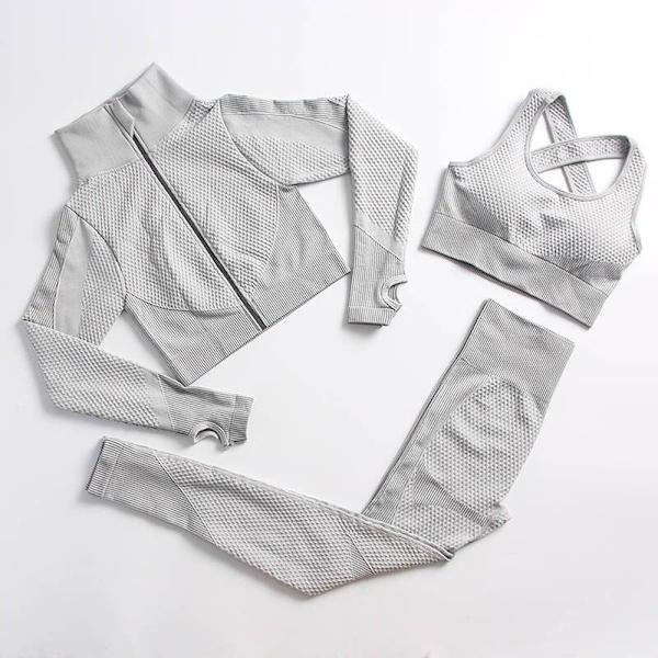Yoga Set Träningskläder gym fitness för damer träningsdräkt 3 Pcs set gray M