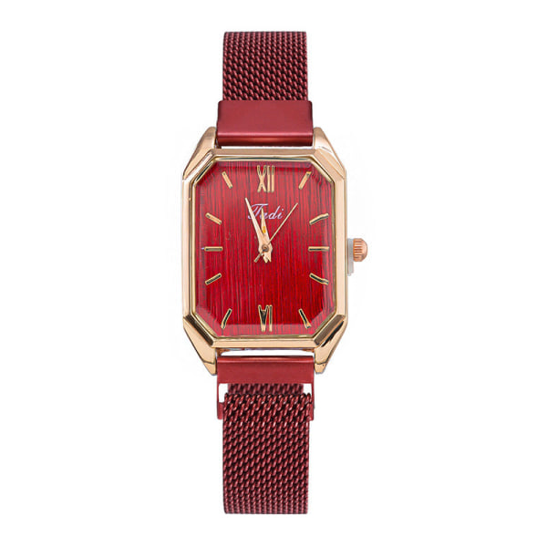 Lazy Watch Simple Quartz Watch Peacock Green Milan Band Square Watch för kvinnor Brushed Roman red