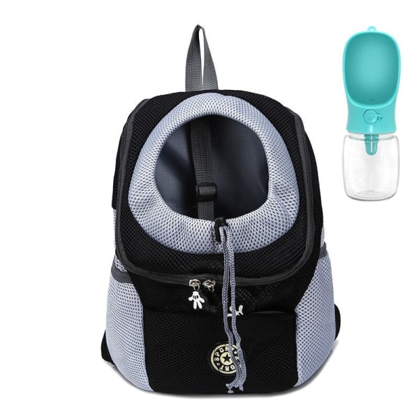 Hundbärväska Ryggsäck Transportväska Portabel Reseväska Hund Frontväska Mesh Utomhus Vandring Huvud Ut Dubbla Axelband Sport NY A-Black with 1bottle S Bag
