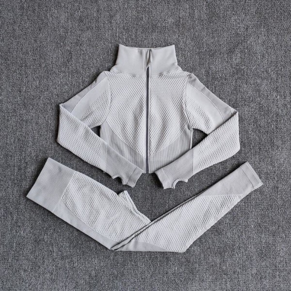 Yoga Set Långärmad Yoga Kläder Dam Sport Gym Träningsdräkter Löparkläder BraPantsWhite XL