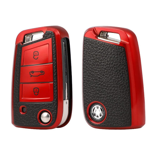 TPU Læder Bil Nøgle Etui Cover til Golf 7 MK7 Tiguan MK2 til SEAT Ateca Leon FR 2 Ibiza til Skoda Octavia A7 Red Key Case