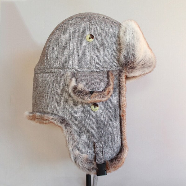 Rysk Trooper Trapper Hatt Vinter Bomber Hatt Män Kvinnor Varma Fuskpäls Hattar med Öronlappar gray XL 60-62cm