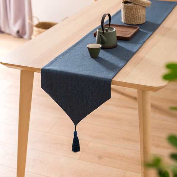 Ensfarvet dug Farvet bomuldslinned Ensfarvet kaffedug Borddekoration Dark Blue 32cm*160cm
