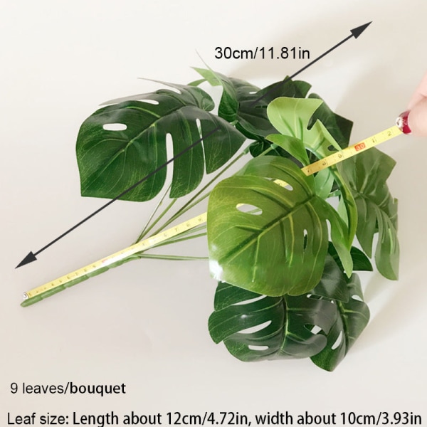 Konstgjorda växter Gröna palmblad Monstera Hemma Trädgård Vardagsrum Sovrum Balkong Dekoration Tropisk Plast Falsk växt Lång 9 leaves green