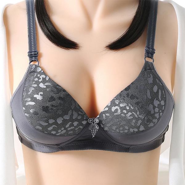 Dame Ensfarget Sexy Jacquard Glanset Pustende BH Vattert Push Up Justerbar Stropp BH Red 38/85BC