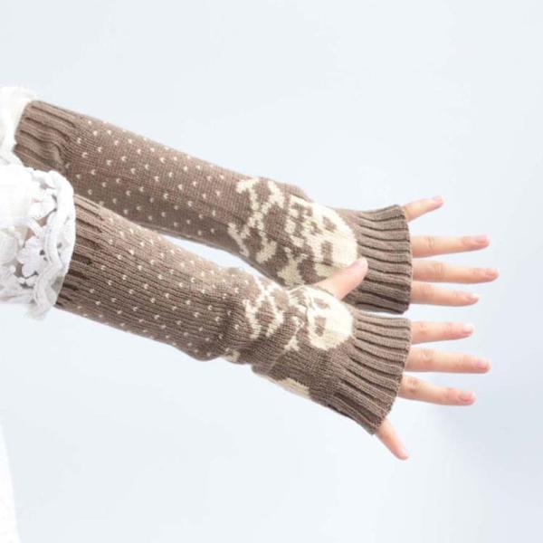 Goth Lange Fingerløse Armvarmer Handsker Armvarmere Piger Sorte Kranie Handsker Kvinder Strikkede Varme Handsker Punk EMO Mode Vanter Khaki 2 One Size