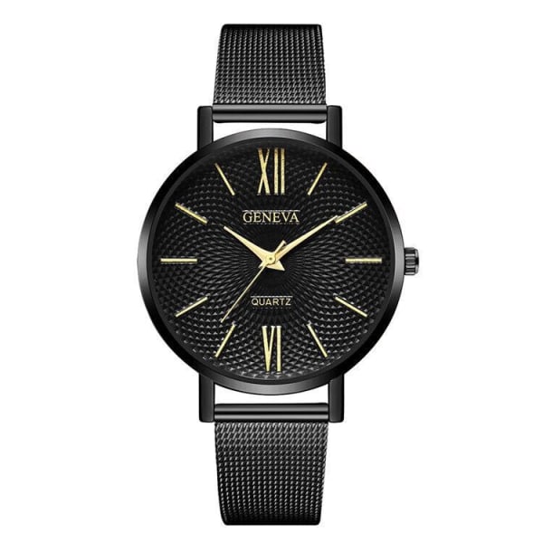 Personligt kreativt tryck Watch Roman Scale Fashion Mesh Armband Quartz Watch Dam Black