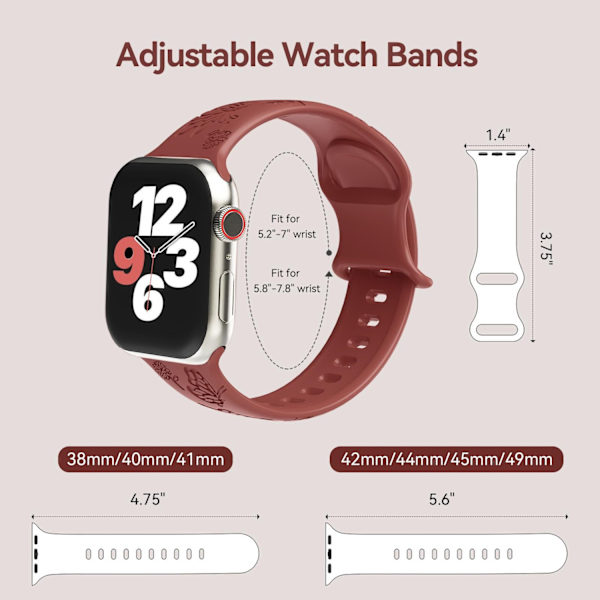 Kellon ranneke Apple Watch iWatch 42/44/45/49MM Tiilenpunainen