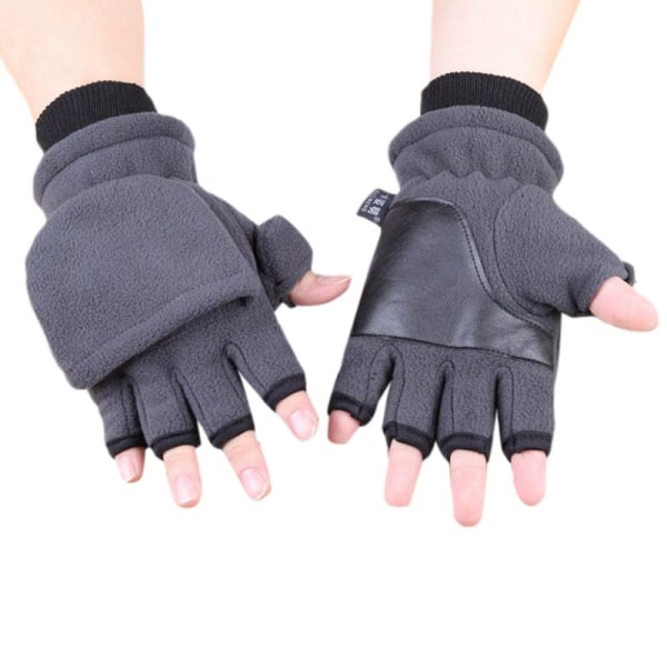 Dam Herr Vinter Polar Fleece Halvfinger Flip Handskar Dubbla Lager Tjockare Pekskärm Fingerlösa Konvertibla Vantar Handledsvärmare NO.A One Size