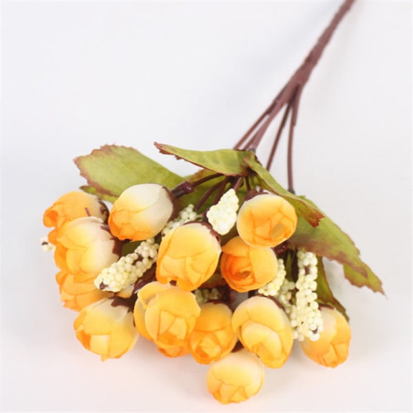 Efterår 15 Hoveder/Buketter Små Knopper Roser Bract Silke Kunstig Blomst DIY Bryllup Hjem Juleindretning Blomstergaver Fotorekvisitter A Orange