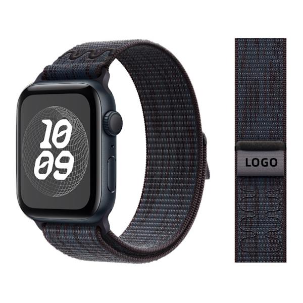 Urrem til Apple Watch iWatch 42/44/45/46/49mm sort med blå med LOGO