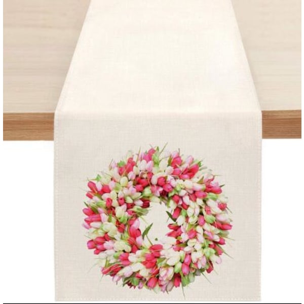 Søt naturlig jute burlap påskehare blomster egg ku trykt bordløper bordflagg duk stoffdeksel duk fest hjem dekor rectangle 33X90CM white 9