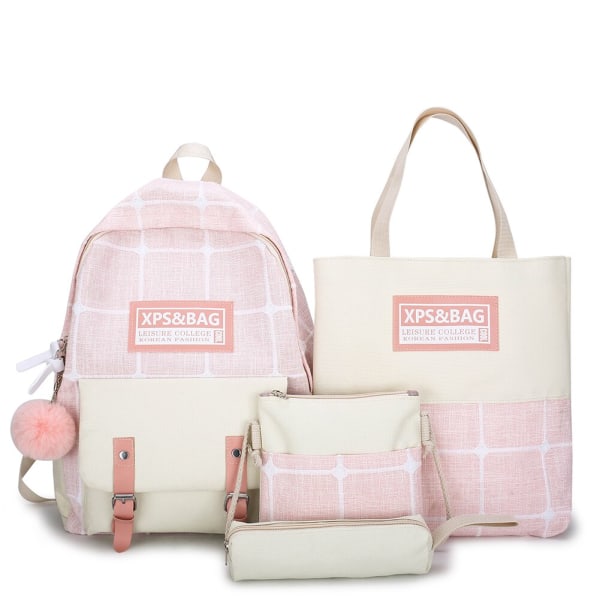 4 st/set Skolryggsäckar för damer Skolväska Daisy Canvas för tonårsflickor Student College Bokväska Pojkar Portfölj Bolsas Mochilas D Pink Backpacks