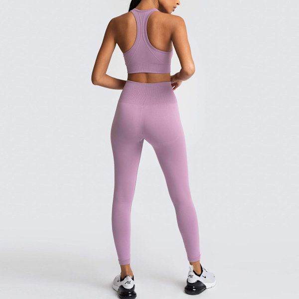 Europeisk och amerikansk enfärgad sömlös stickad höft Yoga Dräkt Tränings Outfit Väst Dräkt Kvinnor 6095 bra set-cameo Red M