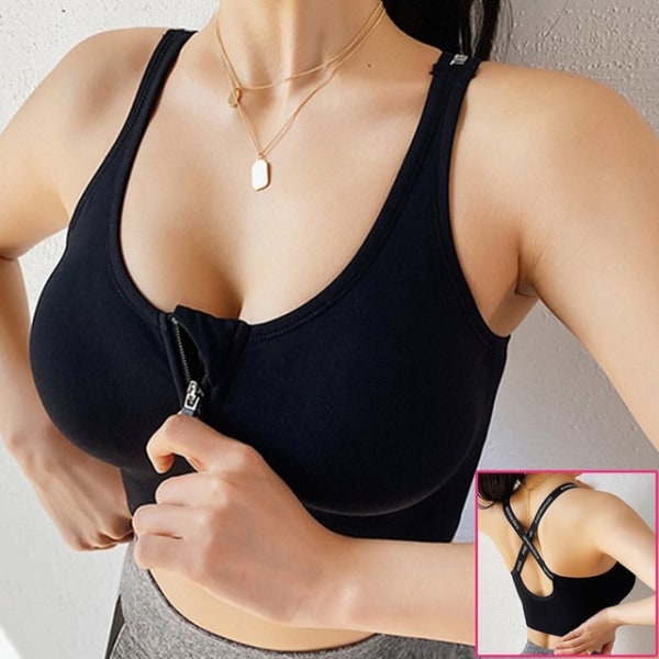 Yoga BH Sexig Push Up Underkläder Fitness Väst för kvinnor Zipper Green L