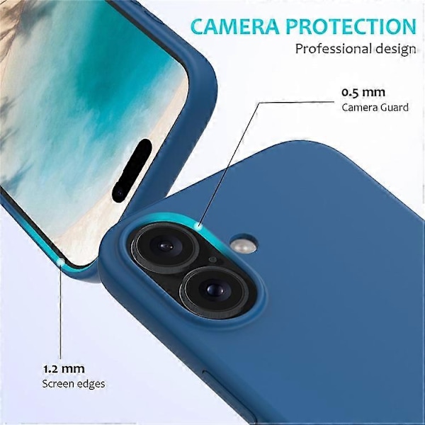 Kompatibelt Skal för iPhone 16, Flytande Silikon, Mjukt Foder, Stötsäkert Telefonskydd Blue