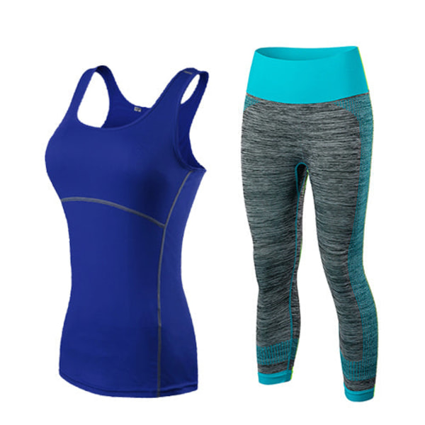 Set Sport Löpning Gym Set Kläder träning fitness kvinnor Blue and blue S