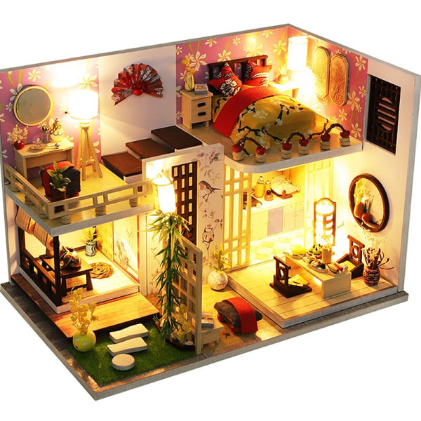 Cutebee DIY DollHouse Kit Trädockahus Miniatyrdockhus Möbelsats med LED-leksaker för barn Födelsedagspresent L32 JM27A