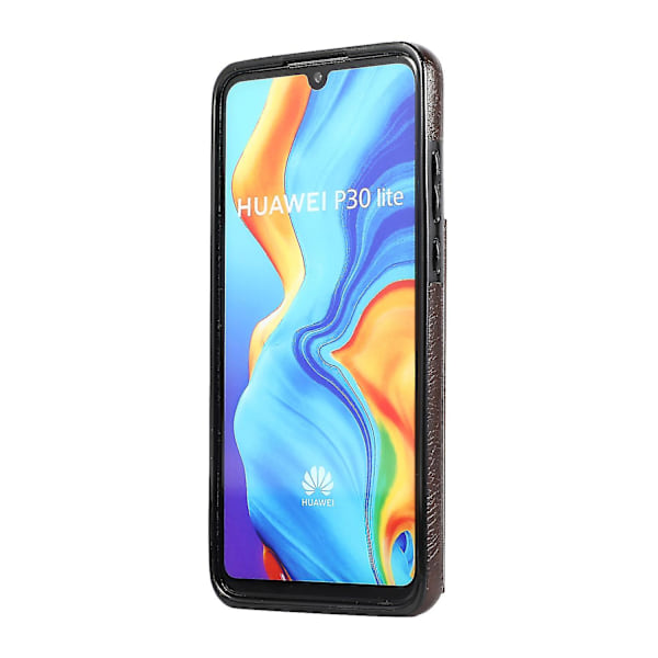 Handgjort PU Läderfodral För Huawei P30 Lite Med Korthållare, Plånboksfunktion, Stödfunktion, Fallskydd Brown