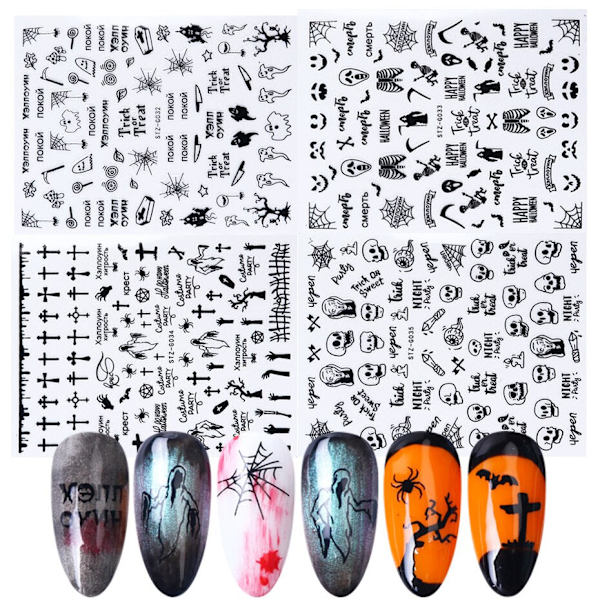 1 st Spindelvävs Nagelstickers 3D Spöke Dödskalle Pumpa Transfer Folie Transfer DIY Manikyr Slider Nagelkonst Dekoration TRSTZG032-040 STZG039 Black
