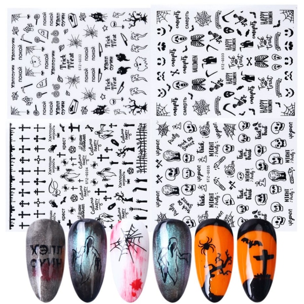 1st Spider Web Nail Stickers 3D Ghost Skull Pumpa Transfer Folieöverföring DIY Manikyr Slider Nail Art Dekoration TRSTZG032-040 STZG038 Black